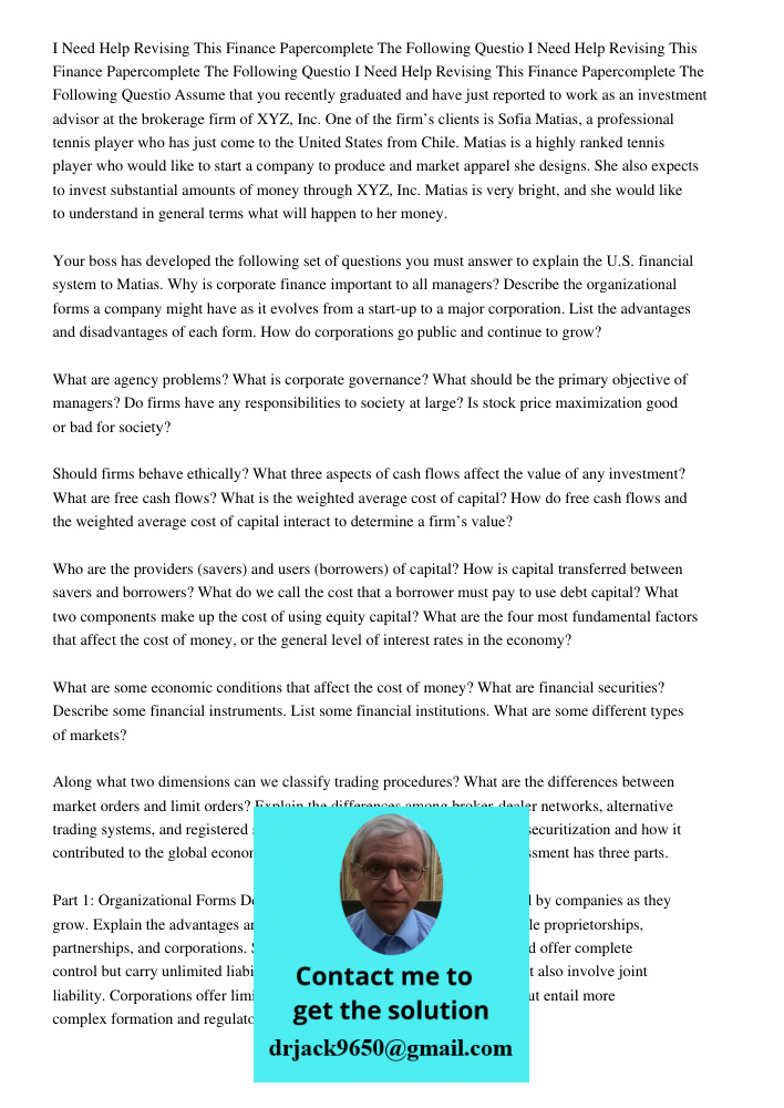 I Need Help Revising This Finance Papercomplete The Following Questio Assume that you recently graduated and have just reported to work as an investment advisor