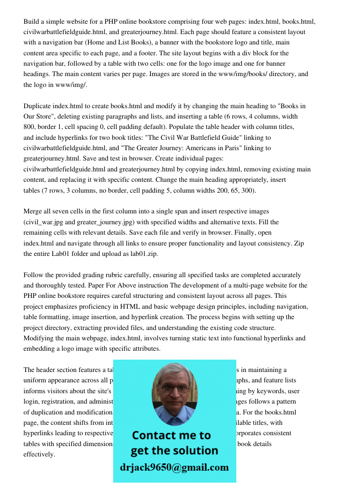 Build a simple website for a PHP online bookstore comprising four web pages: index.html, books.html, civilwarbattlefieldguide.html, and greaterjourney.html. Eac