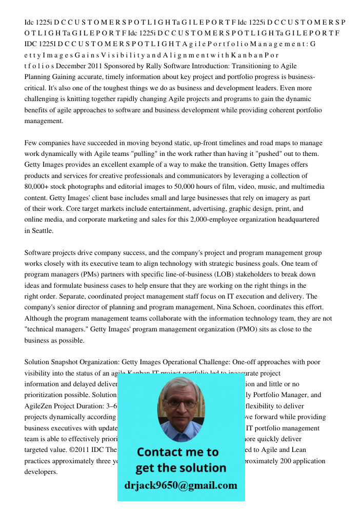 Idc 1225i D C C U S T O M E R S P O T L I G H Ta G I L E P O R T F IDC 1225I D C C U S T O M E R S P O T L I G H T A g i l e P o r t f o l i o M a n a g e m e n