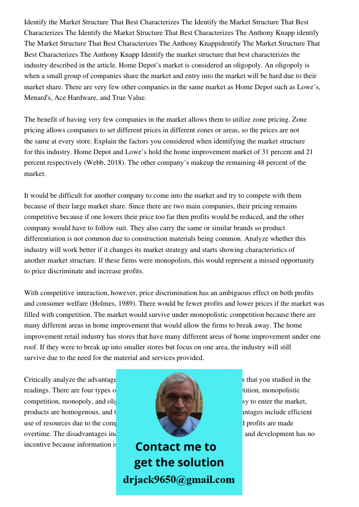 Identify the Market Structure That Best Characterizes The Anthony Knapp identify The Market Structure That Best Characterizes The Anthony Knappidentify The Mark
