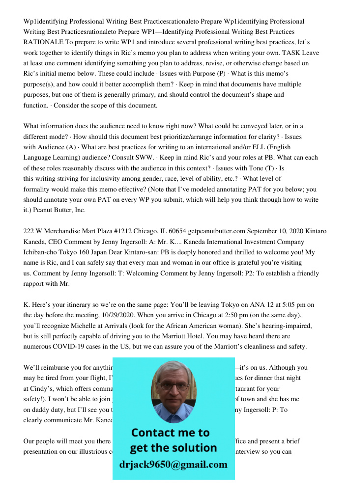 WP1—Identifying Professional Writing Best Practices RATIONALE To prepare to write WP1 and introduce several professional writing best practices, let’s work toge