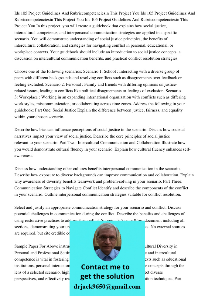 Ids 105 Project Guidelines And Rubriccompetenciesin This Project You In this project, you will create a guidebook that explains how social justice, intercultura