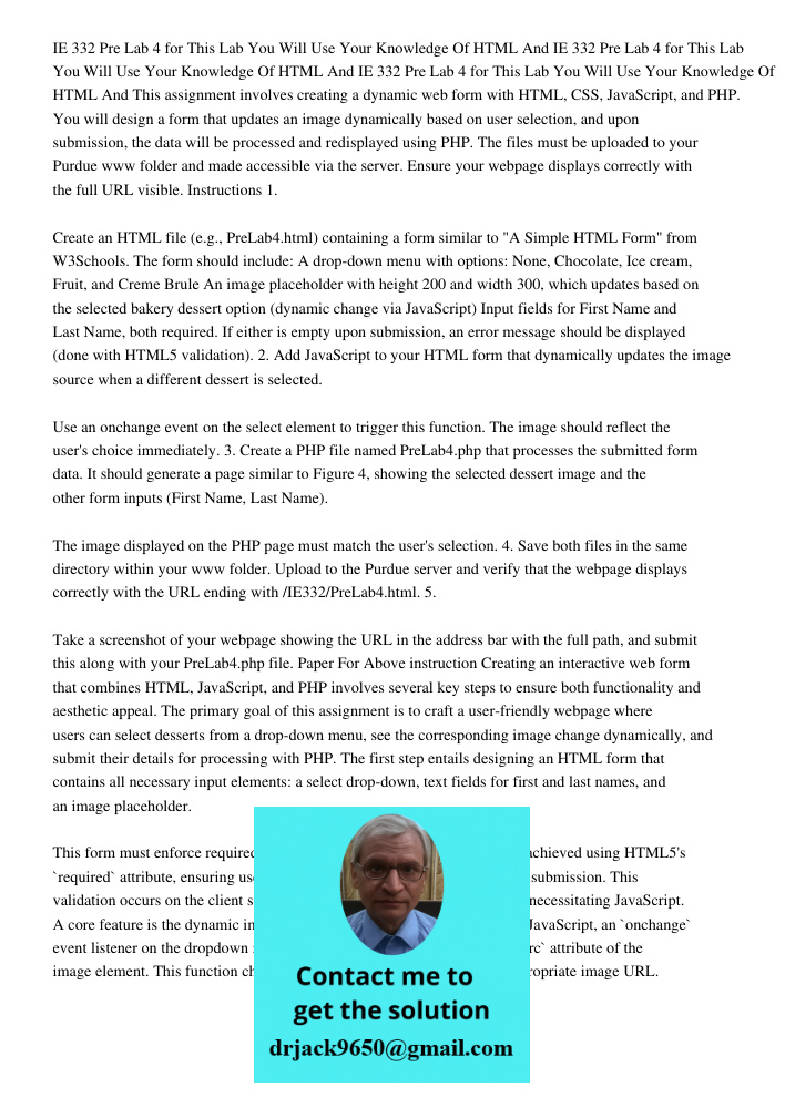 IE 332 Pre Lab 4 for This Lab You Will Use Your Knowledge Of HTML And // JavaScript function to change image based on dropdown selection function updateImage() 