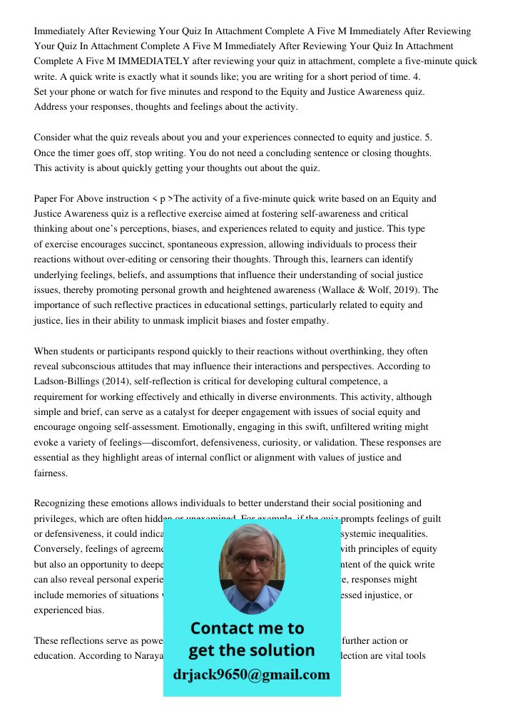 Immediately After Reviewing Your Quiz In Attachment Complete A Five M IMMEDIATELY after reviewing your quiz in attachment, complete a five-minute quick write. A