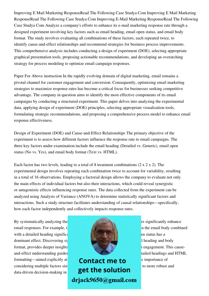 Improving E Mail Marketing ResponseRead The Following Case Studya Com Analyze a company's efforts to enhance its e-mail marketing response rate through a design
