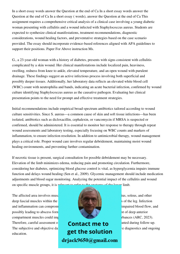 In a short essay words answer the Question at the end of Ca This assignment requires a comprehensive critical analysis of a clinical case involving a young diab