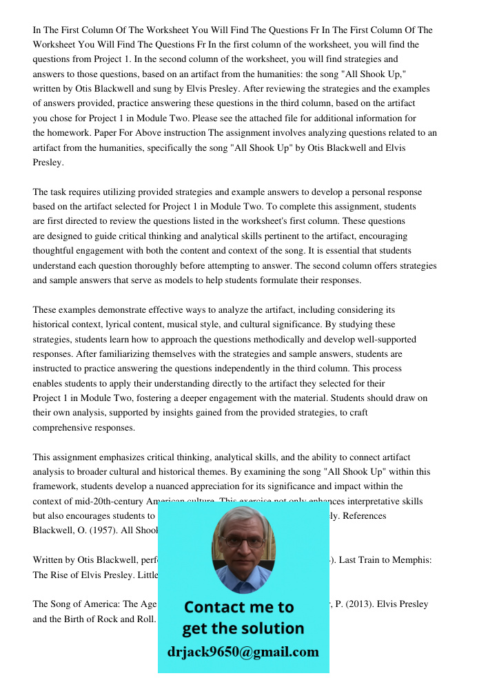 In the first column of the worksheet, you will find the questions from Project 1. In the second column of the worksheet, you will find strategies and answers to