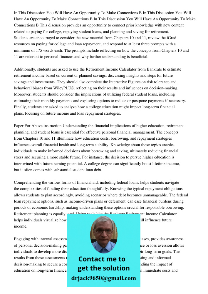 In This Discussion You Will Have An Opportunity To Make Connections B This discussion provides an opportunity to connect prior knowledge with new content relate