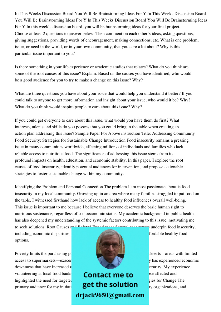 In This Weeks Discussion Board You Will Be Brainstorming Ideas For Y In this week’s discussion board, you will be brainstorming ideas for your final project. Ch