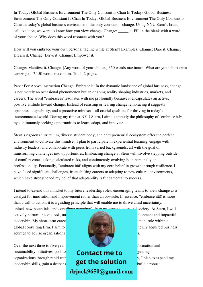 In Todays Global Business Environment The Only Constant Is Chan In today’s global business environment, the only constant is change. Using NYU Stern’s brand cal