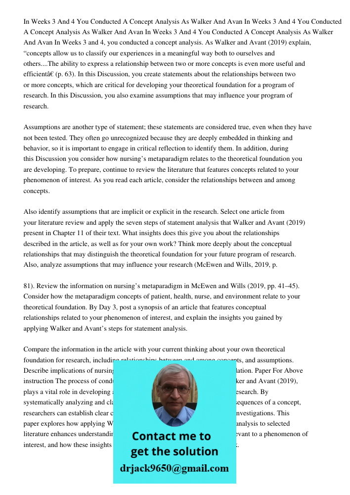 In Weeks 3 And 4 You Conducted A Concept Analysis As Walker And Avan In Weeks 3 and 4, you conducted a concept analysis. As Walker and Avant (2019) explain, “co