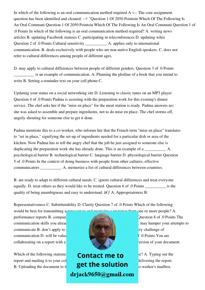 "Question 1 Of 2050 Pointsin Which Of The Following Is An Oral Communi Question 1 Of 2050 Pointsin Which Of The Following Is An Oral Communi Question 1 of .0 Po