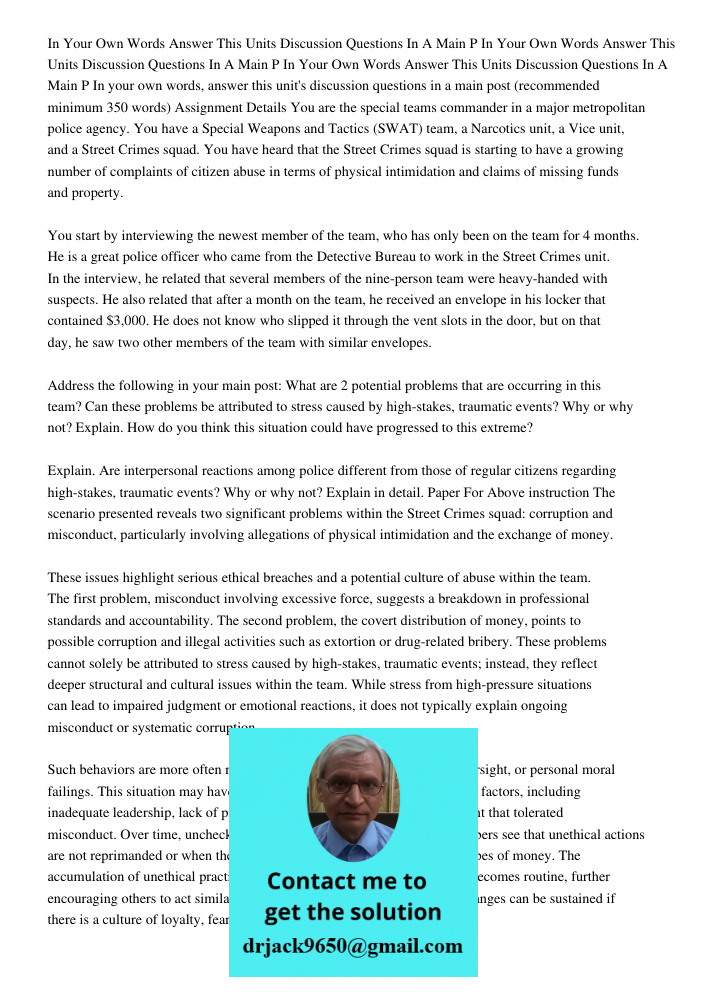In Your Own Words Answer This Units Discussion Questions In A Main P In your own words, answer this unit's discussion questions in a main post (recommended mini