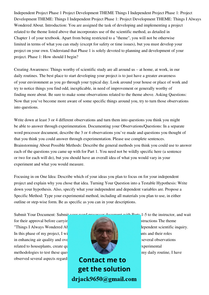 Independent Project Phase 1: Project Development THEME: Things I Always Wondered About. Introduction: You are assigned the task of developing and implementing a
