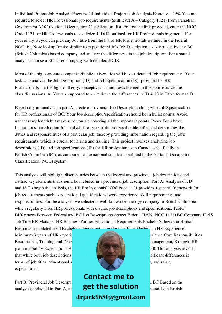 You are required to select HR Professionals job requirements (Skill level A – Category 1121) from Canadian Government NOC (National Occupation Classification) l