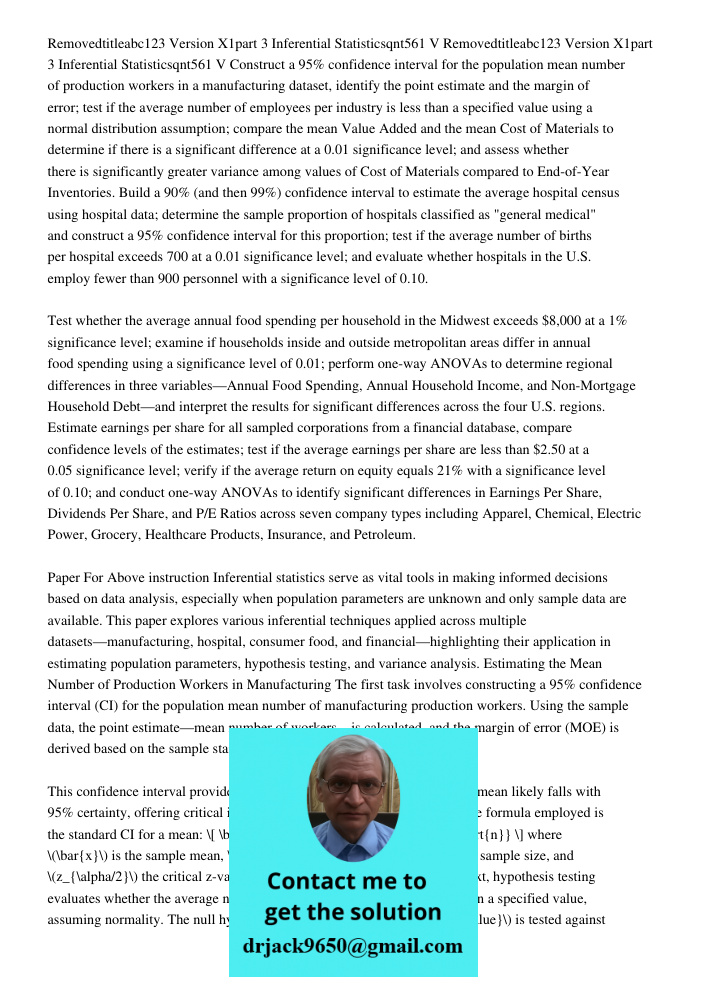 Construct a 95% confidence interval for the population mean number of production workers in a manufacturing dataset, identify the point estimate and the margin 