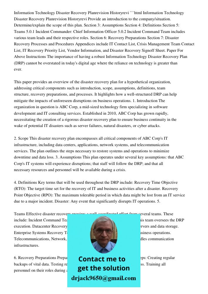 Information Technology Disaster Recovery Plan Revision Histo