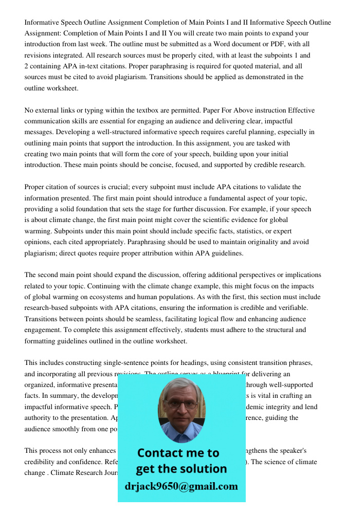 You will create two main points to expand your introduction from last week. The outline must be submitted as a Word document or PDF, with all revisions integrat