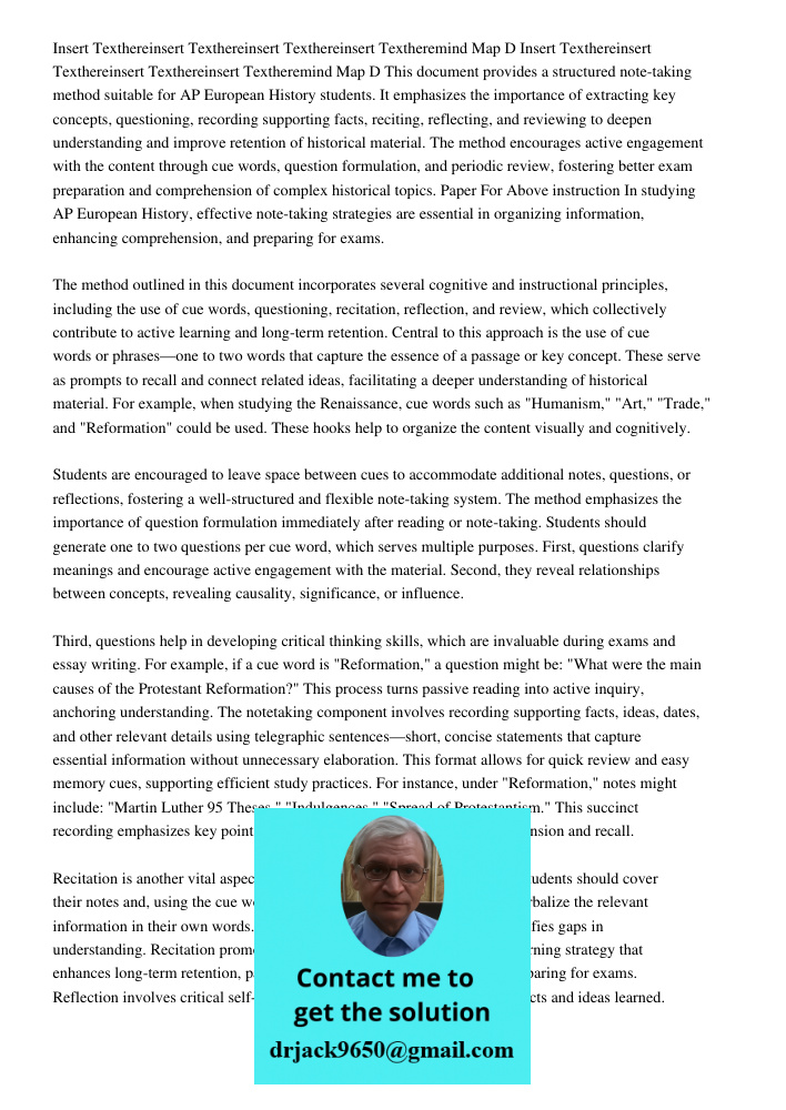 This document provides a structured note-taking method suitable for AP European History students. It emphasizes the importance of extracting key concepts, quest