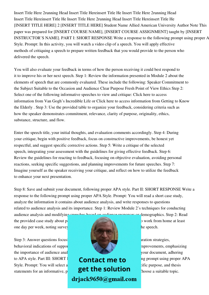 Insert Title Here 2running Head Insert Title Hereinsert Title He [INSERT TITLE HERE] 2 [INSERT TITLE HERE] Student Name Allied American University Author Note T
