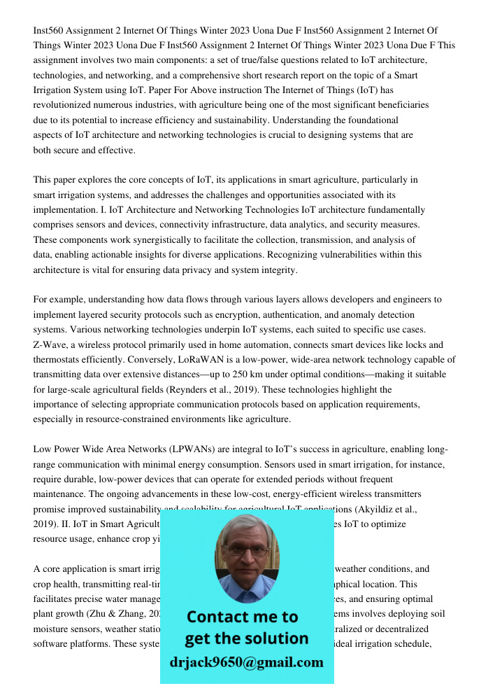 Inst560 Assignment 2 Internet Of Things Winter 2023 Uona Due F This assignment involves two main components: a set of true/false questions related to IoT archit