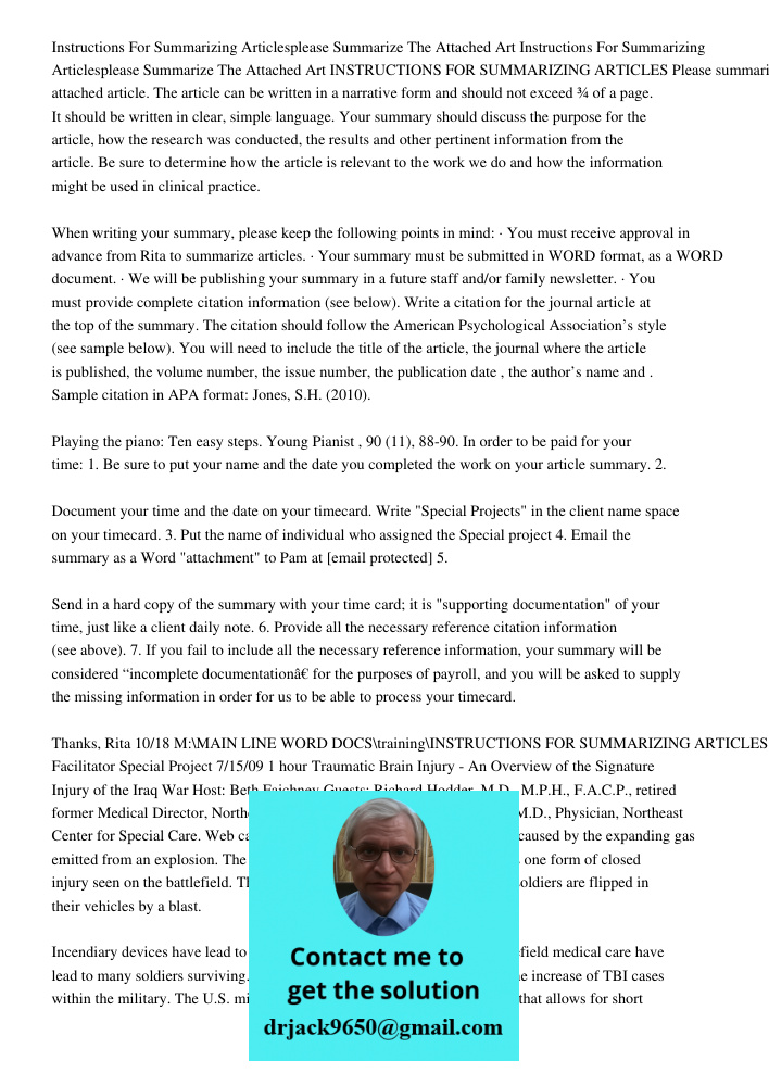 INSTRUCTIONS FOR SUMMARIZING ARTICLES Please summarize the attached article. The article can be written in a narrative form and should not exceed ¾ of a page. I