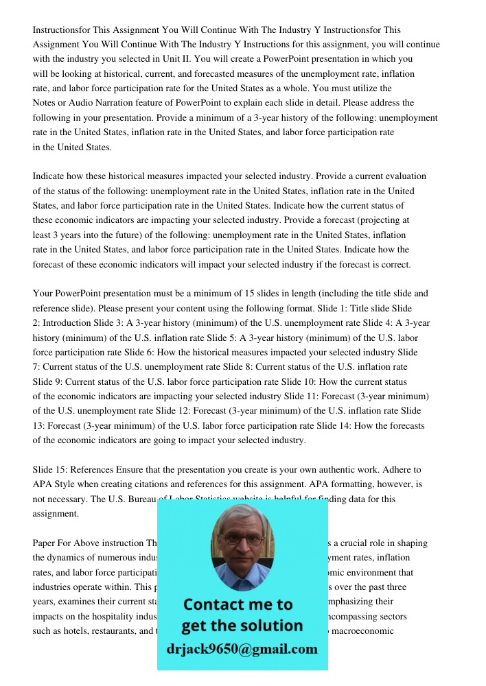 Instructions for this assignment, you will continue with the industry you selected in Unit II. You will create a PowerPoint presentation in which you will be lo