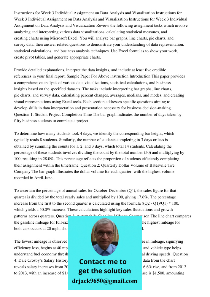 Instructions for Week 3 Individual Assignment on Data Analysis and Visualization Review the following assignment tasks which involve analyzing and interpreting 