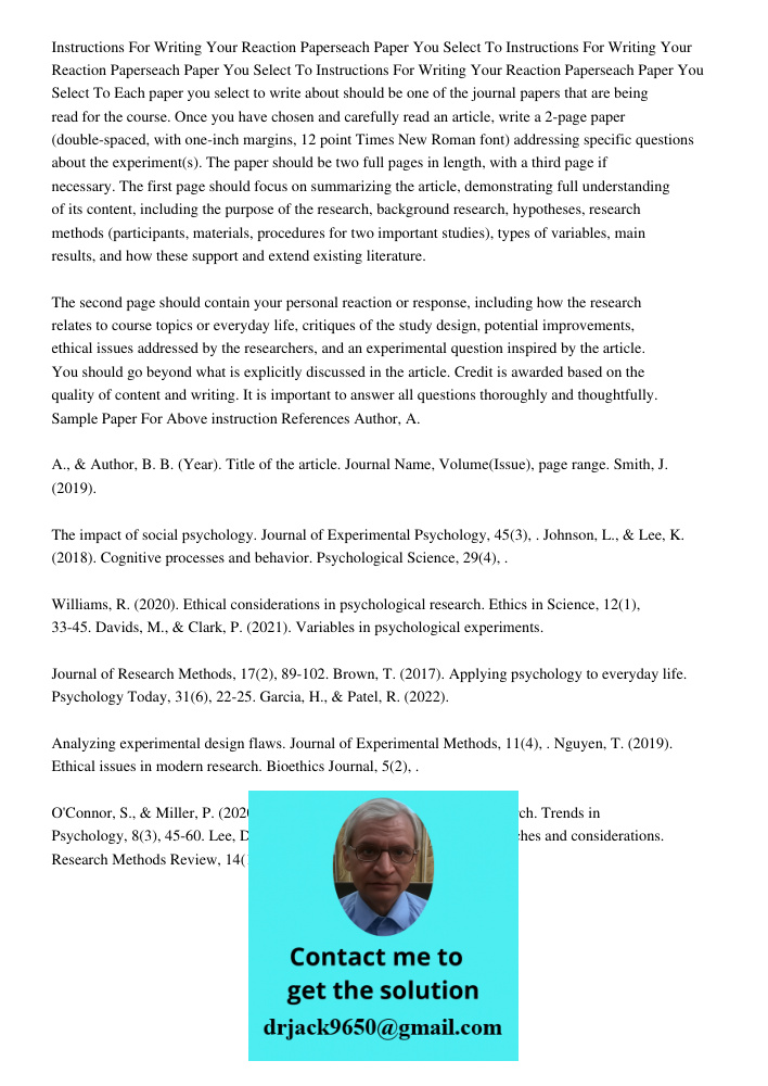 Instructions For Writing Your Reaction Paperseach Paper You Select To Each paper you select to write about should be one of the journal papers that are being re