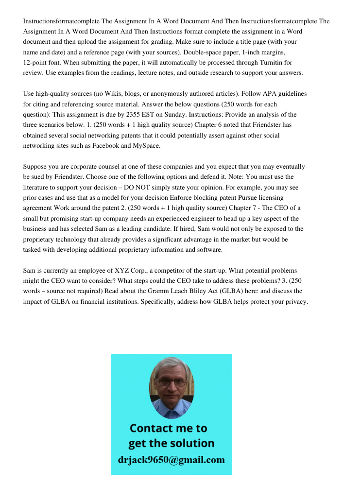 Instructions format complete the assignment in a Word document and then upload the assignment for grading. Make sure to include a title page (with your name and