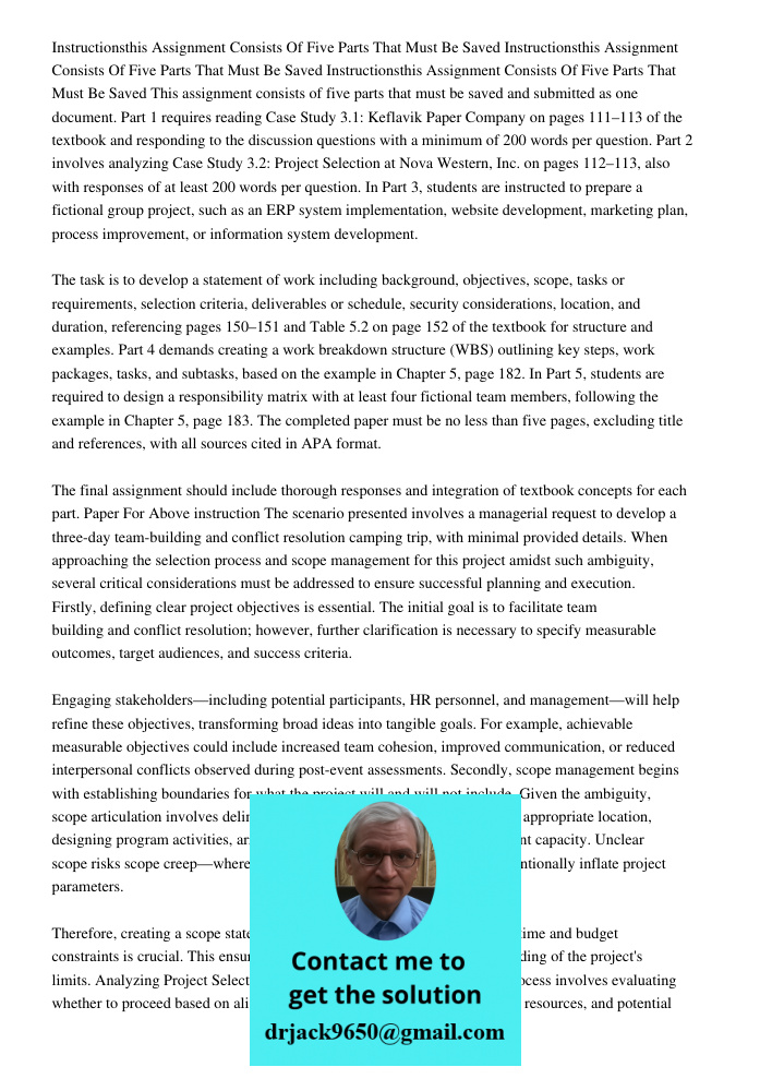 Instructionsthis Assignment Consists Of Five Parts That Must Be Saved This assignment consists of five parts that must be saved and submitted as one document. P