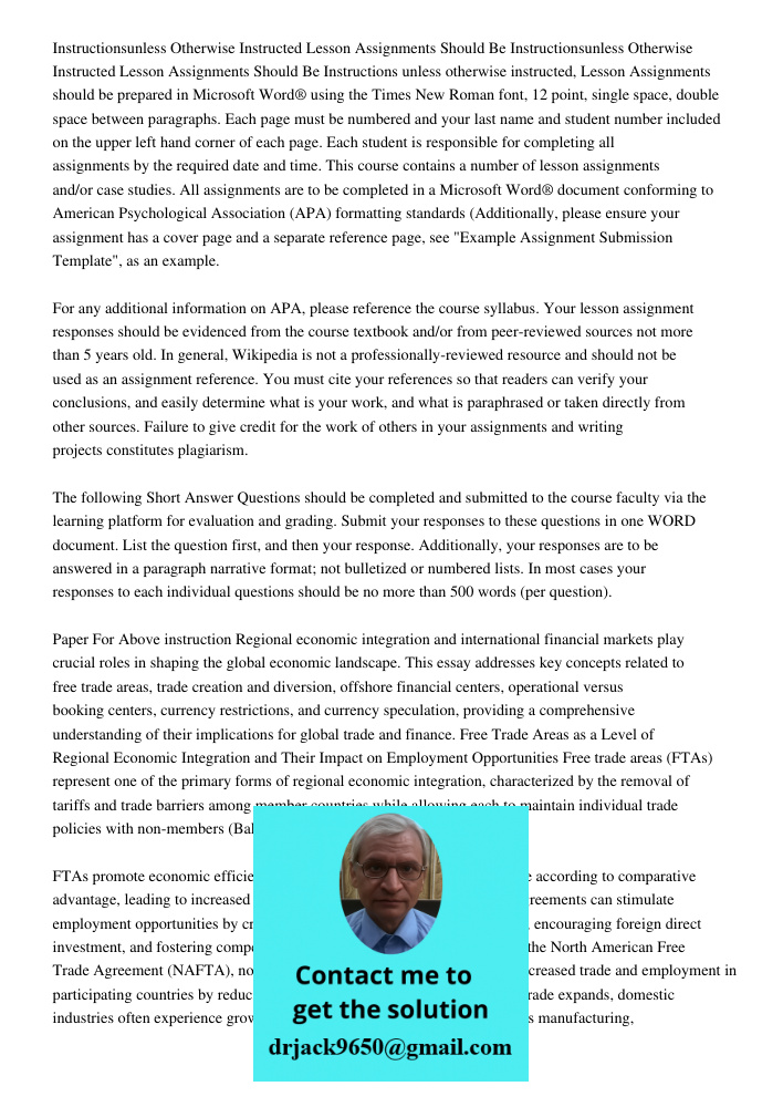 Instructions unless otherwise instructed, Lesson Assignments should be prepared in Microsoft Word® using the Times New Roman font, 12 point, single space, doubl