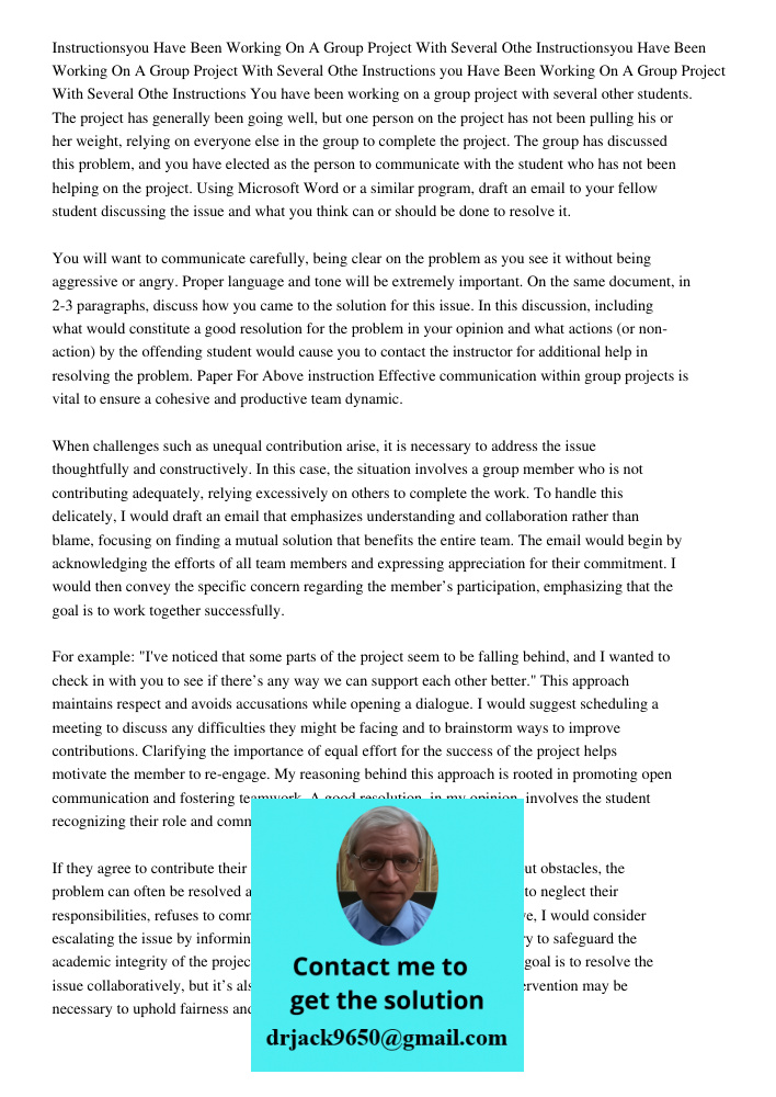 Instructions you Have Been Working On A Group Project With Several Othe Instructions You have been working on a group project with several other students. The p