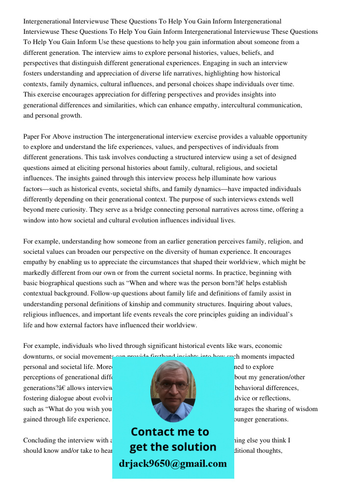 Intergenerational Interviewuse These Questions To Help You Gain Inform Use these questions to help you gain information about someone from a different generatio