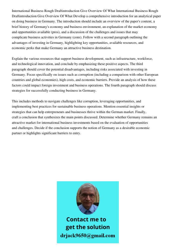 Develop a comprehensive introduction for an analytical paper on doing business in Germany. The introduction should include an overview of the paper's content, a