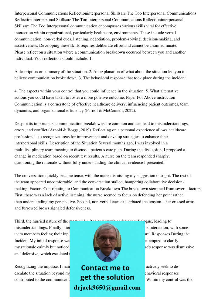 Interpersonal Communications Reflectioninterpersonal Skillsare The Too Interpersonal communication encompasses various skills vital for effective interaction wi