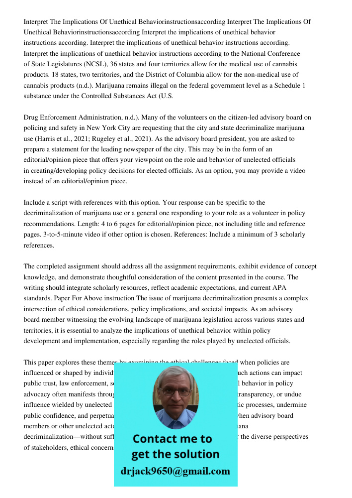 Interpret the implications of unethical behavior instructions according. Interpret the implications of unethical behavior instructions according. Interpret the 