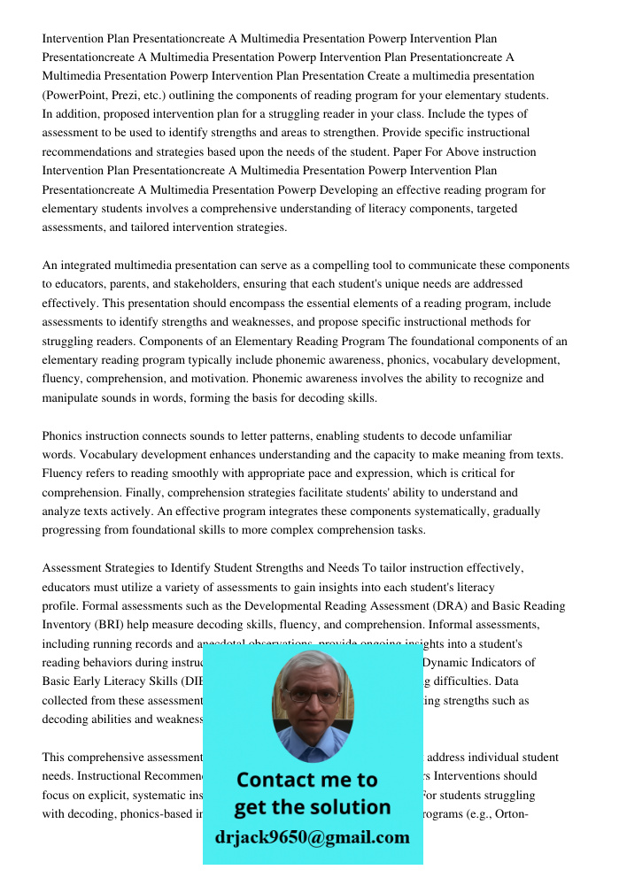 Intervention Plan Presentationcreate A Multimedia Presentation Powerp Intervention Plan Presentation Create a multimedia presentation (PowerPoint, Prezi, etc.) 