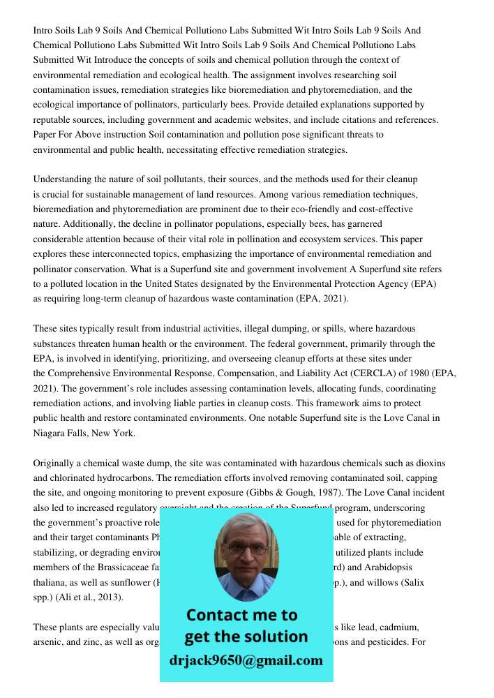 Intro Soils Lab 9 Soils And Chemical Pollutiono Labs Submitted Wit Introduce the concepts of soils and chemical pollution through the context of environmental r