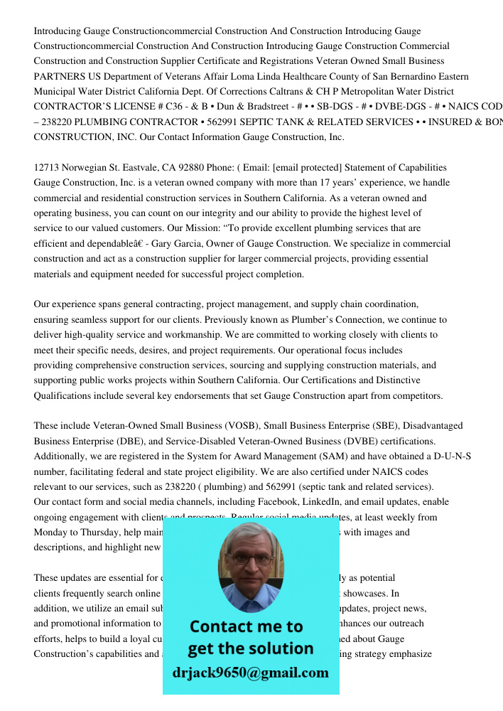 Introducing Gauge Construction Commercial Construction and Construction Supplier Certificate and Registrations Veteran Owned Small Business PARTNERS US Departme