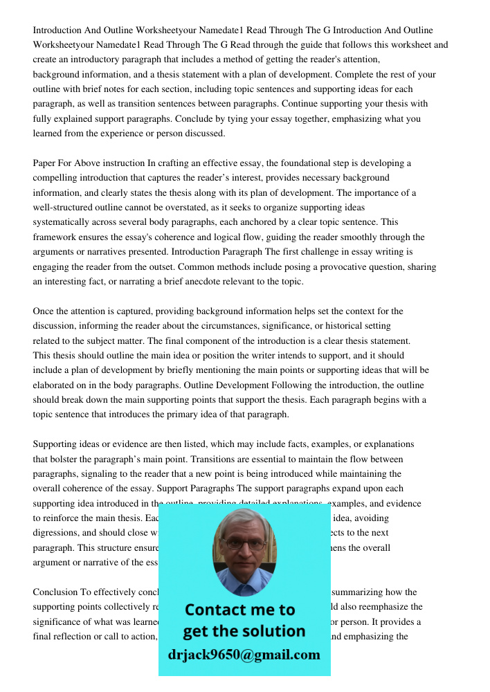 Read through the guide that follows this worksheet and create an introductory paragraph that includes a method of getting the reader's attention, background inf