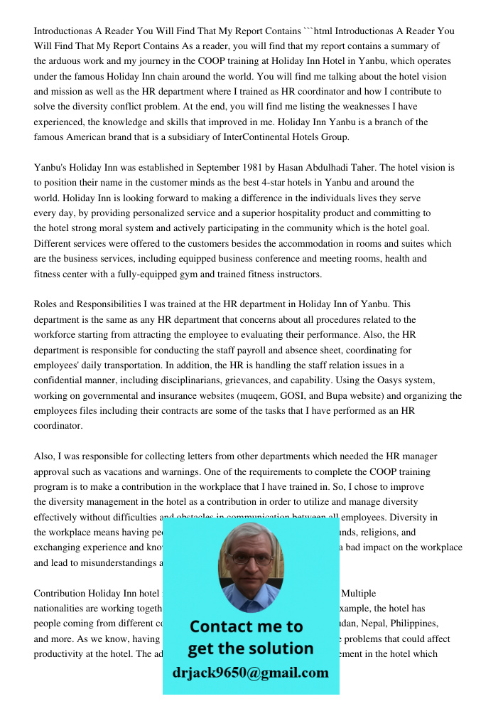 Introduction As A Reader: You Will Find That My Report Conta