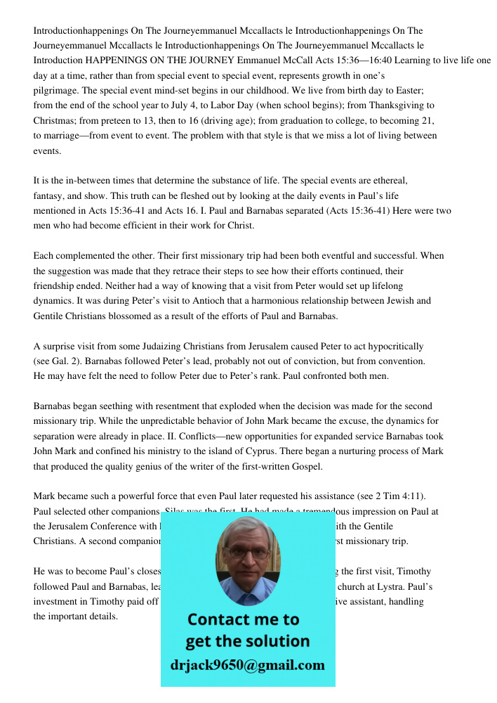 Introductionhappenings On The Journeyemmanuel Mccallacts 15361640le Introduction HAPPENINGS ON THE JOURNEY Emmanuel McCall Acts 15:36—16:40 Learning to live lif