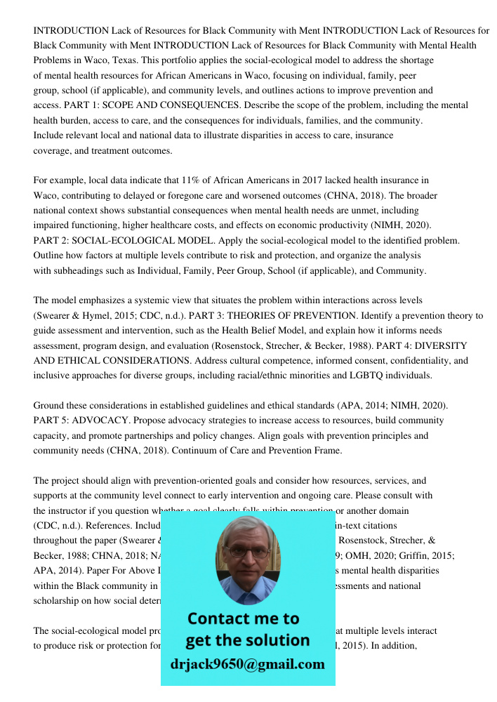 INTRODUCTION Lack of Resources for Black Community with Mental Health Problems in Waco, Texas. This portfolio applies the social-ecological model to address the
