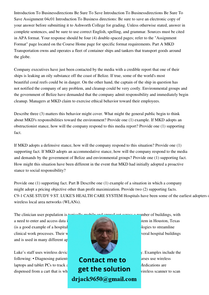 Assignment 04c01 Introduction To Business directions: Be sure to save an electronic copy of your answer before submitting it to Ashworth College for grading. Un