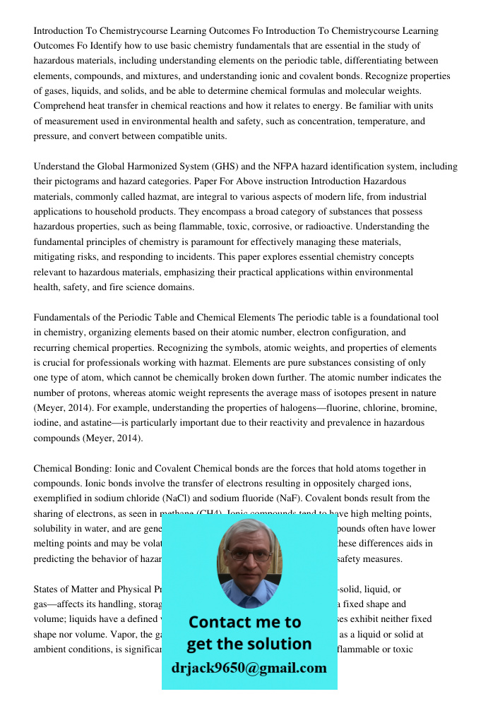 Identify how to use basic chemistry fundamentals that are essential in the study of hazardous materials, including understanding elements on the periodic table,