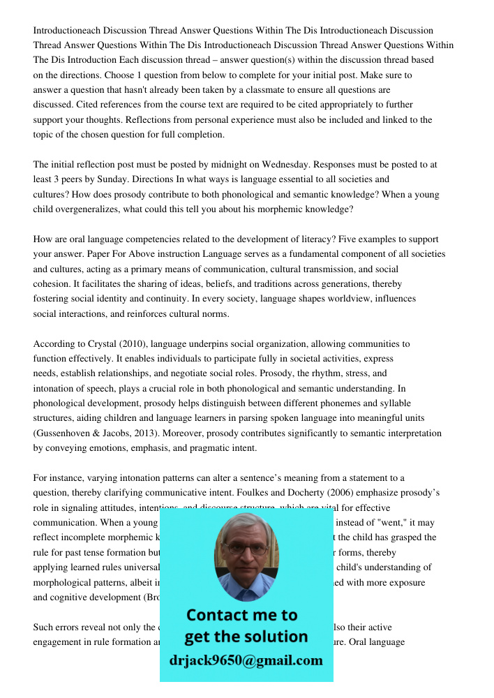 Introductioneach Discussion Thread Answer Questions Within The Dis Introduction Each discussion thread – answer question(s) within the discussion thread based o