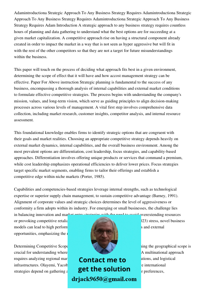 Adamintroductiona Strategic Approach To Any Business Strategy Requires Adam Introduction A strategic approach to any business strategy requires countless hours 