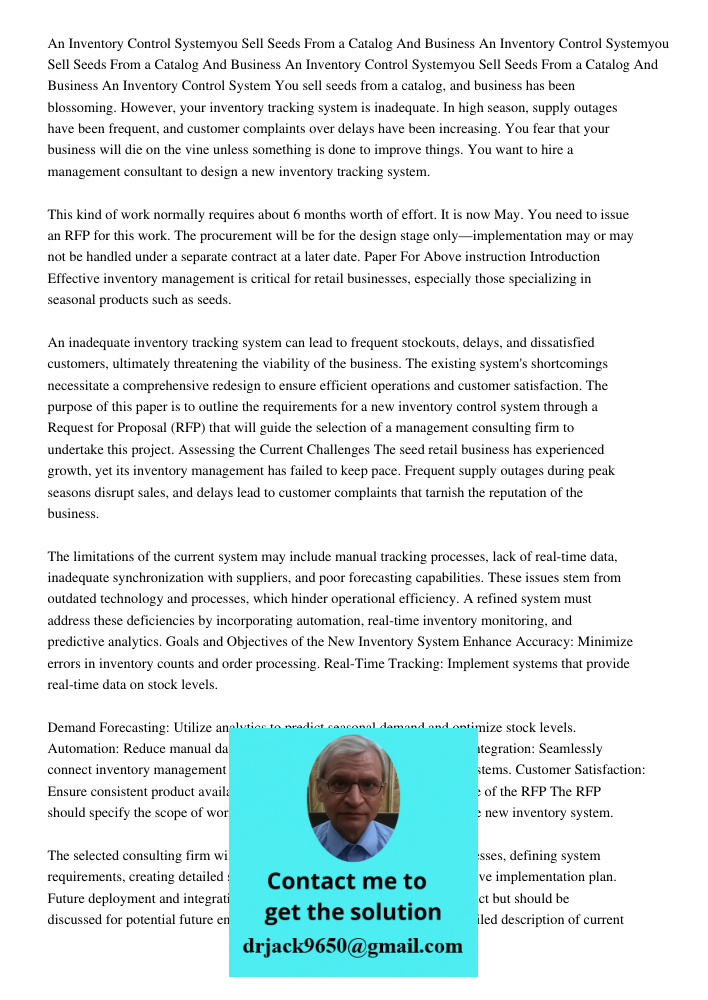 An Inventory Control Systemyou Sell Seeds From a Catalog And Business An Inventory Control System You sell seeds from a catalog, and business has been blossomin