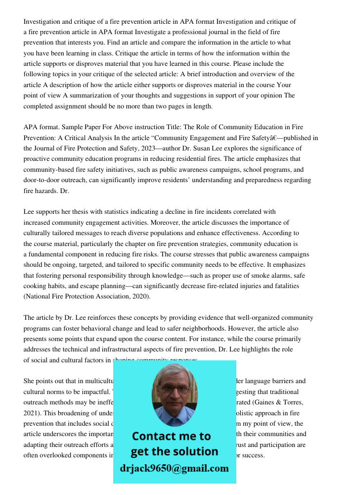 Investigate a professional journal in the field of fire prevention that interests you. Find an article and compare the information in the article to what you ha